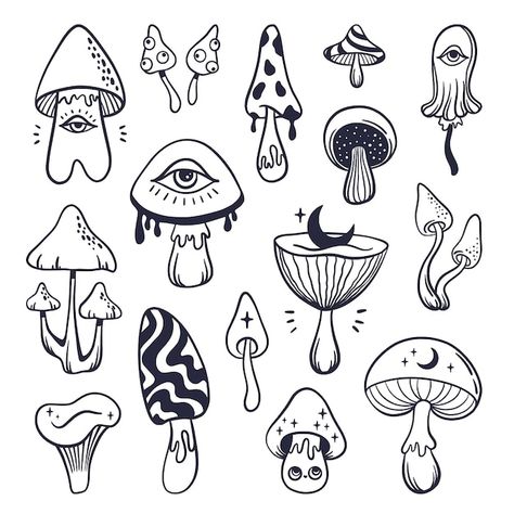 Download this Free Vector about Hand drawn mushroom outline illustration, and discover more than 15 Million Professional Graphic Resources on Freepik Cute Tattoos Line Art, Mushroom Core Drawing, Mushrooms Line Art, Cute Mushroom Design, Lil Mushroom Tattoo, Spooky Mushroom Drawing, Mushroom Outline Tattoo, Minimal Mushroom Tattoo, Mushroom Design Drawing