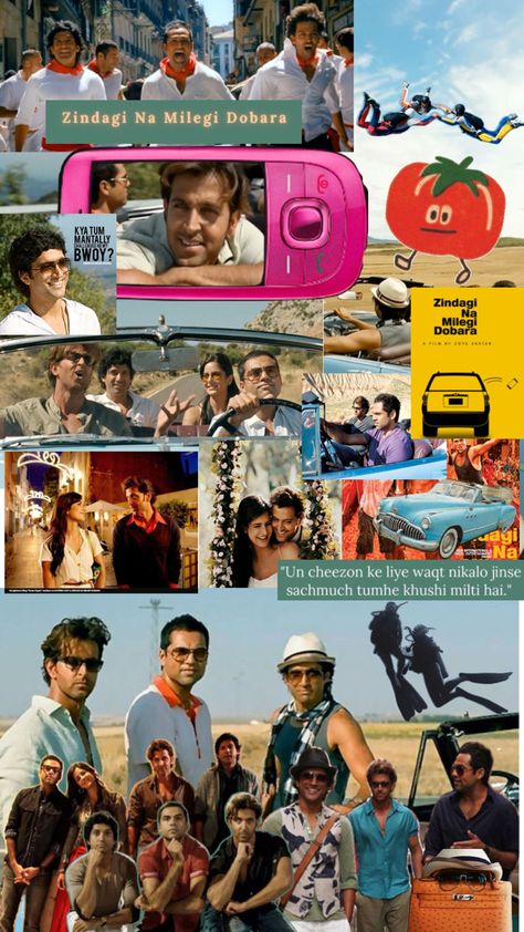 Zindagi na milegi dobara #ZNMD Zindagi Na Milegi Dobara Posters, Zindagi Na Milegi Dobara Aesthetic, Hindi Movies To Watch, India Core, Apartment Posters, Zindagi Na Milegi Dobara, Shivaji Maharaj Painting, Best Bollywood Movies, Movie Collage