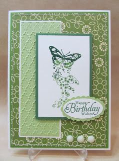 handmade birthday card ... monochromatic greens ... like the layout design with lots of matted layers ... butterfly main image ... Stampin' Up! Texture Butterfly, Butterfly Birthday Card, Butterfly Birthday Cards, Butterfly Card, Butterfly Birthday, Making Greeting Cards, Birthday Card Ideas, Embossed Cards, Beautiful Handmade Cards