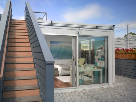 This bedroom is “hidden” atop of a 1890’s home in San Francisco. With two walls of glass and stairs leading to another level of roof deck, it is the ultimate bedroom. - Fine Homebuilding #HomeDesign #BedroomDesign #Rooftop Rooftop Bedroom, Bedroom Remodel On A Budget, Mark English, Guest Bedroom Remodel, Kids Bedroom Remodel, Small Bedroom Remodel, Rooftop Design, Remodel On A Budget, Bedroom Remodel