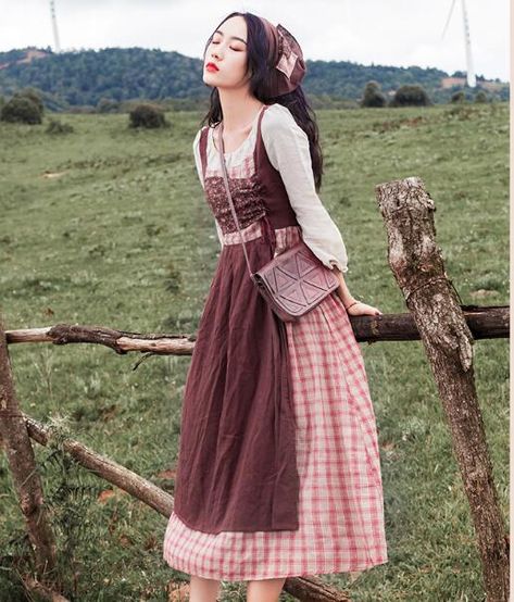 Free Shipping High Quality 2019 New Arrival Round Collar Long Sleeve Plaid Color Block Woman Long Cotton Dress Cottage Core Clothes, Cottagecore Dresses, Cottagecore Clothes, Old Fashion Dresses, Cottagecore Outfits, Cotton Long Dress, Dress Cottagecore, Cottagecore Fashion, Cottagecore Dress