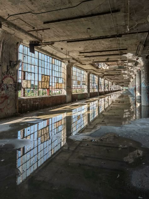 Neat Reflections Inside An Abandoned Factory Abandoned Industrial, Abandoned Warehouse, Abandoned City, City Project, Apocalypse Aesthetic, Abandoned Factory, Castles In Ireland, Abandoned Mansion, Old Fireplace