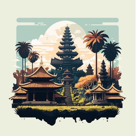 Vector bali hindu temple nyepi silent da... | Premium Vector #Freepik #vector #bali-indonesia #bali #temple #bali-temple Bali Temple, Silent Day, Bali Painting, School Study Ideas, Emotional Photography, Hindu Temple, Art Painting Acrylic, Flat Illustration, Balinese