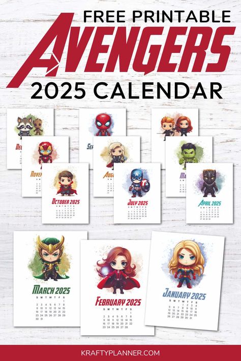 2025 Avengers-Themed Calendar Marvel Calendar, Small Calendar, School Lockers, Business Diy, Print Calendar, Free Planner, Blog Planner, Craft Making, Desk Calendars