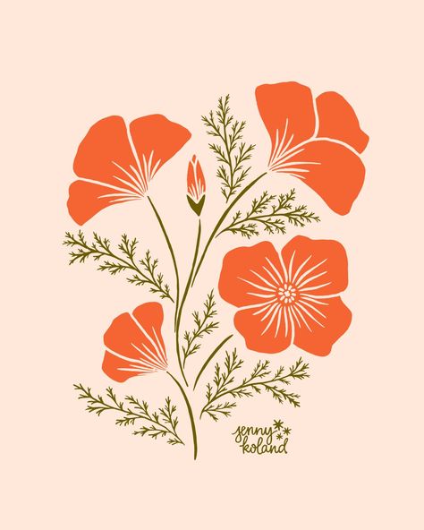 Going back to my my forever favorite: California Poppies 🧡 I've been working on some designs for screen printing. What products would you want to see these blooms on?? #californiaartist #californiapoppy #californiapoppies #poppiesillustration #illustratorofinstagram #artlicensing #floralillustration #flowerillustration #artforlicensing #femaleillustrators #sanfranciscoillustrator California Poppy Line Art, Art Deco Poppy, Poppy Silhouette, California Poppy Drawing, Poppy Flower Illustration, Poppies Illustration, Poppy Logo, Poppy Illustration, Poppy Flower Design