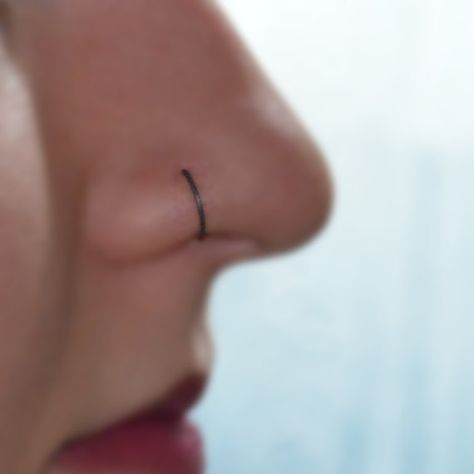 Extra Small Black Silver Nose Ring, 22g Hoop Earring, tragus, cartilage, helix nose piercing 22 Gauge handcrafted/handmade