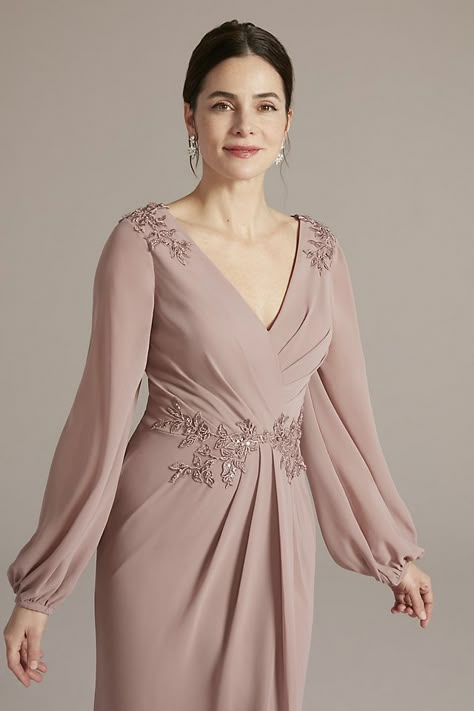 Occasion Dresses - Oleg Cassini Embellished Chiffon Gown with Long Sleeves Style # WBM2815 – View Image 3 Dressup Ideas, Bride Dress Plus Size, Grey Prom Dress, Sukienki Plus Size, Mother Of The Bride Gown, Plus Size Elegant, Bride Gown, Womens Prom Dresses, Bridesmaid Dress Sizes