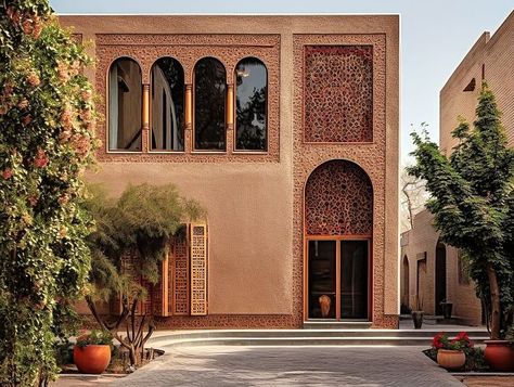 Modern Heritage Design, Deccan Architecture, Islamic Architecture House, Iranian House, Architecture Desk, Modern Traditional House, Clay Interior, Iran Architecture, Dubai Houses