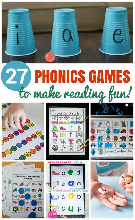 27 Phonics Games that make reading fun! Kids will love these fun hands-on phonics games that teach letter sounds, digraphs, letter blends, vowel sounds, and more! #playdoughtoplato #phonicsgames #teachingreading Kindergarten Intervention Activities, Multisensory Phonics Activities, Hands On Literacy Centers Kindergarten, Phonics Activities Preschool, Reading Games For Kindergarten, Fun Phonics Activities, Preschool Phonics, Learning Phonics, Phonics Sounds