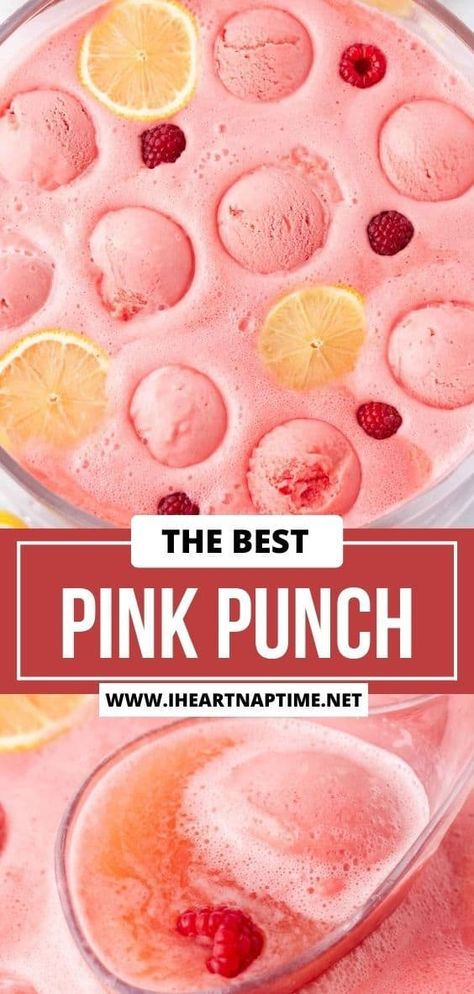 Sweet, tart, refreshing, and pink! This pink punch is flavorful and fun using just 3 ingredients. It's ideal for baby showers, birthday parties, and anytime you need a quick and delicious non-alcoholic party punch recipe! Pink Punch Recipe Non Alcoholic, Wedding Shower Punch, Breakfast Punch, Frozen Pink Lemonade, Pink Lemonade Punch, Pink Punch Recipes, Pink Party Punches, Party Punch Alcohol, Bridal Shower Punch