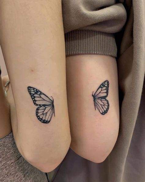 Bff Matchy Tattoos, Tattoo For A Best Friend, Unique Tattoos For Friends, Matching Best Friend Tattoos Unique, Bff Word Tattoos, Best Friend Shoulder Tattoos, Matching Tattoos For Crazy Best Friends, Tattoo Idea Best Friends, Half Butterfly Best Friend Tattoo