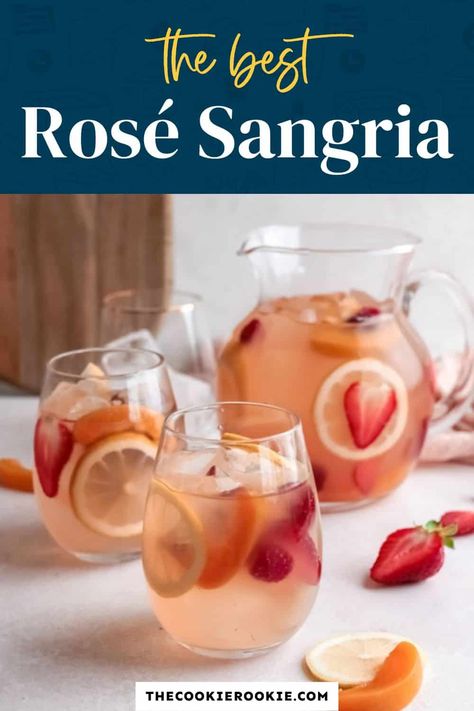 Rosé Sangria is an easy cocktail recipe to make the summer heat more bearable. Made with plenty of fresh fruit and pink rosé wine, this drink is as pretty as it is delicious! Alcoholic Drinks Summer, Rose Wine Sangria, Rosé Sangria, Summer Wine Drinks, Fiesta Recipes, Easy Sangria Recipes, Pink Sangria, Easy Cocktail Recipe, Rose Sangria