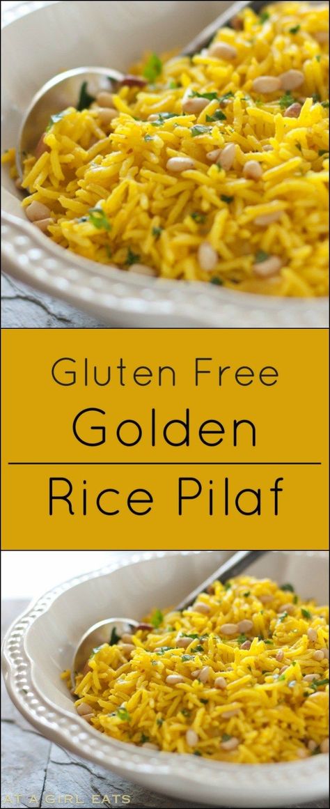 Golden rice pilaf is an easy gluten free side dish! Gluten Free Rice Pilaf, Dairy Free Side Dishes, Easy Rice Pilaf, Gluten Free Side Dish, Gluten Free Side, Golden Rice, Rice Pilaf Recipe, Rice And Vegetables, Pilaf Recipes