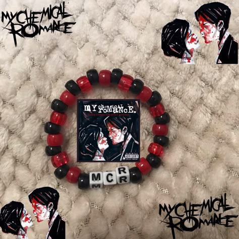 Mcr Bracelet Pattern, Pierce The Veil Kandi Bracelets, Kandi Bracelets For Couples, Mcr Kandi Bracelets, Emo Bead Bracelets, Xplr Bracelet, Band Kandi Bracelets, Mcr Bracelet Ideas, My Chemical Romance Bracelet