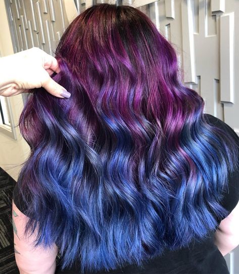 25 Stunning Blue Ombre Hair Colors Trending Right Now Purple To Blue Hair, Blue Hair Ombre, Peacock Hair Color, Purple And Blue Hair, Hair Color Ideas Trending, Hair Dyer, Brown To Blonde Ombre, Pink Ombre Hair, Older Women's Hairstyles