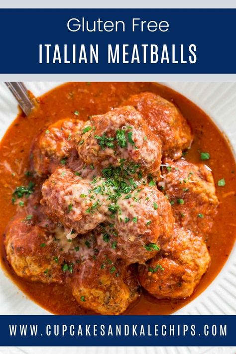 This easy Italian Meatballs recipe is a crowd-pleasing and gluten-free dinner that the whole gang will love! A plate of extra juicy, melt-in-your-mouth meatballs cooked in zesty marinara sauce and tossed with spaghetti is the ultimate year-round comfort food. Gluten Free Spaghetti And Meatballs, Meatball Recipe Without Breadcrumbs, Gluten Free Italian Meatballs, Italian Meatball Recipes, Easy Homemade Meatballs, Quick Evening Meals, Tasty Gluten Free Recipes, Homemade Meatballs Easy, Easy Italian Meatballs