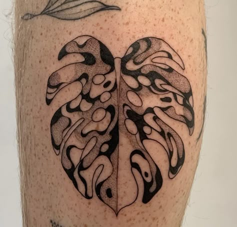 Monsters Leaves Tattoo, Line Work Plant Tattoo, Random Object Tattoo, Swiss Cheese Monstera Tattoo, Botanical Filler Tattoo, Water Plant Tattoo, Black Plant Tattoo, Big Leaf Tattoo, Trippy Flower Tattoo