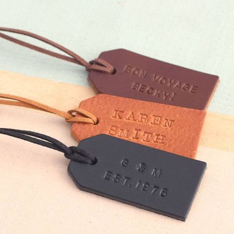 The Most Interesting Wedding Favours You Can Give This Year! Leather Bag Tag, Leather Anniversary Gift, Leather Luggage Tag, Leather Anniversary, Personalized Luggage, Leather Luggage Tags, Leather Decor, Personalized Accessories, Leather Label