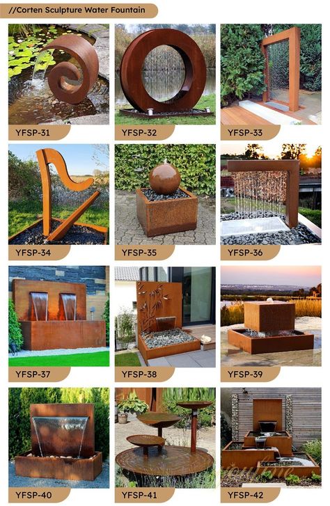 Corten Steel Water Fountain Custom Supplier Direct Sale - YouFine Welded Water Fountain, Corten Water Feature, Corten Steel Water Feature, Corten Sculpture, Modern Water Fountain, Steel Water Feature, Contemporary Water Feature, Sculpture Fountain, Land Design