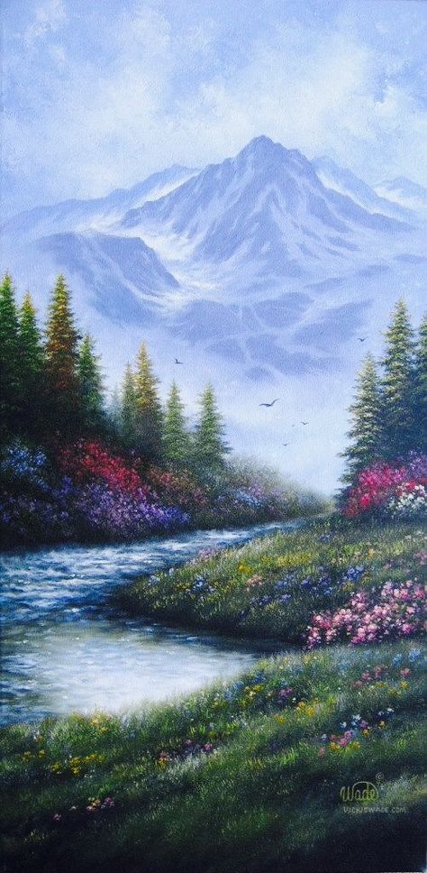 Mountain Landscape Oil Painting Vickie Wade Oil Paint Mountains, Bob Ross Paintings, Colors Wall, Paint Design, Interior Painting, Interior Paint Colors, Painting Designs, Bob Ross, Mountain Paintings