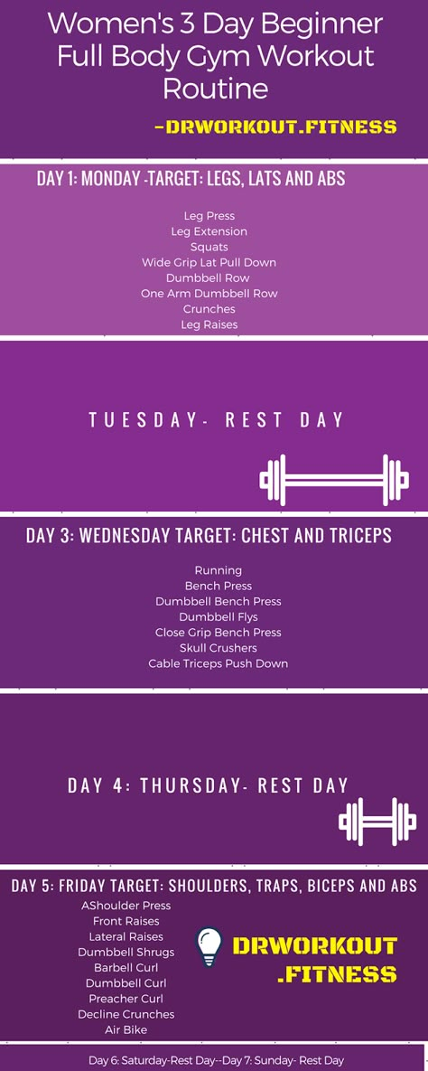 Women's 3 Day Beginner Full Body Gym Workout plan Planet Fitness Workout Plan, 3 Day Workout, Gym Workout Routine, Fitness Workout Plan, Workout Morning, Fitness Studio Training, Gym Workout Plan, Work Out Routines Gym, Pilates Workout Routine