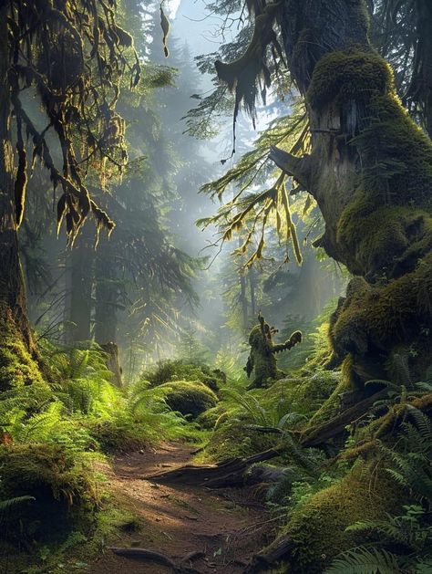 Hoh Rainforest in Olympic National Park, Washington 🇺🇸 Olympic Park Washington, Washington Forest Aesthetic, Olympic National Park Photography, Washington Rainforest, National Parks Aesthetic, Hoh Rainforest Washington, Fantastical Architecture, Washington Forest, Magical Photos