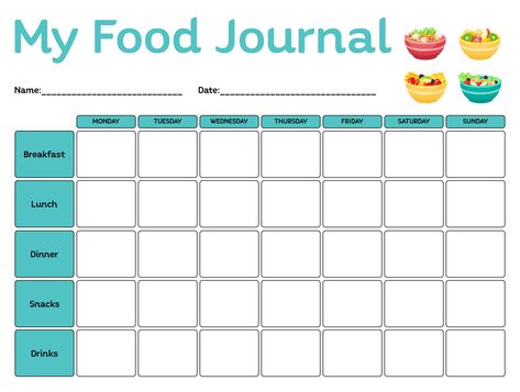 Printable My Healthy Eating Journal Template Weekly Food Log Printable Free, Eating Journal Food Diary, Food Log Printable, Gf Lunch, Eating Journal, Bujo Templates, Food Journaling, Food Journal Printable, Food Diary Printable