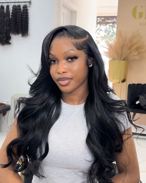 RG Wigs | Client cam 😍 Pre made frontal wig install , lightly layered 💖 Glue: @grippedglue | Instagram Frontal Wig Hairstyles Layers, Layered Frontal Wig Side Part, Half Up Half Down Frontal Hairstyles, Layered Wig Install, Styles To Do With Wigs, Wig Hairstyles Layers, Prom Frontal Hairstyles, Styled Frontal Wig, Hair Inspo For Graduation