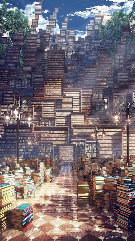 Lots Of Books, Japon Illustration, Fantasy City, Fantasy Places, Art Landscapes, Fantasy Art Landscapes, Fantasy Concept Art, 판타지 아트, Dreamy Art