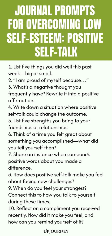 Explore these empowering journal prompts designed to help you overcome low self-esteem by practicing positive self-talk. Start your journey towards boosting self-confidence and embracing self-love today. Reflect, grow, and nurture a healthier mindset with these thoughtful prompts. #selfcare #journaling #mentalhealth. Positive Self Talk Activities For Adults, Negative Self Talk Worksheet, Limerence Aesthetic, Self Esteem Journal Prompts, Journalling Inspiration, 100 Journal Prompts, Positive Journaling, Positivity Journal, Self Love Journal Prompts