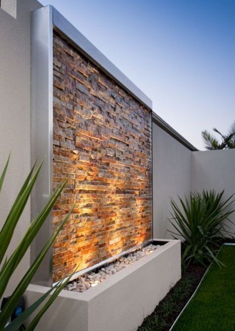 Water Wall Feature Ideas | The Owner-Builder Network Modern Water Feature, Outdoor Water Feature, Water Feature, A House, Plants, Water, Wall