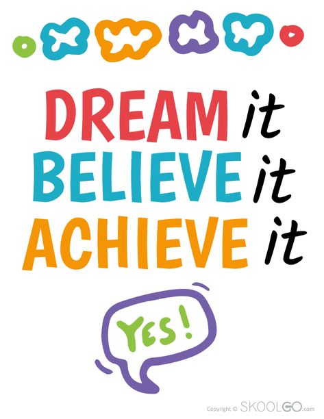 Inspirational Quotes For Classroom Wall, Classroom Quotes Motivational Printable, In This Classroom You Are, Dream It Believe It Achieve It, Free Printable Classroom Posters, Motivational Classroom Posters, Welcome Quotes For Students, Quotes For Kids Positive For School, Classroom Quotes Motivational