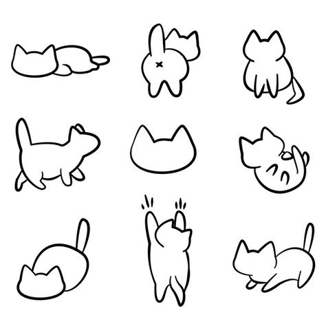 Back Cat Drawing, Cat Back Drawing, How To Draw Cats Cartoon, Chibi Cat Drawing Reference, Cute Little Cat Drawing, Simple Cute Illustration, Simple Cat Drawing Sketches, Cat Doodles Easy, Small Cat Doodle