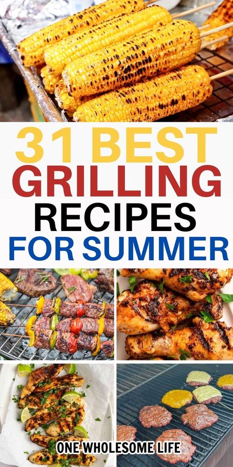 Collage of grilling recipes. Grilled Dinners For Two, What To Grill For Dinner Summer, Grilling Food Ideas, Grilling Meat Ideas, Grilled Meat Ideas, Summertime Meals Dinners, On The Grill Dinner Ideas, Grilled Recipes Dinner, Grill Food Ideas Summer