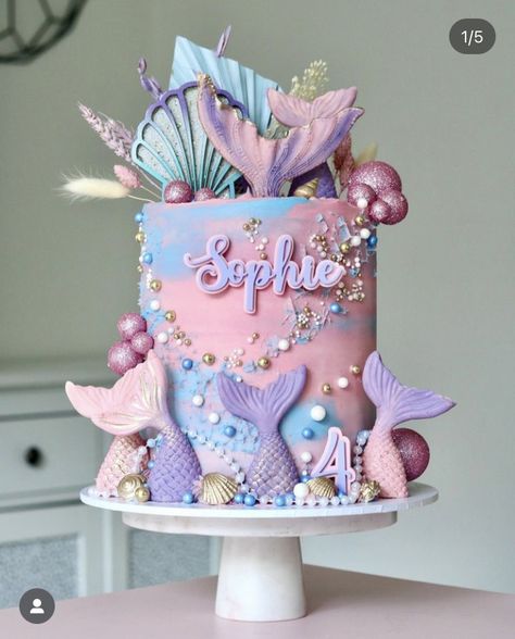 Purple Mermaid Birthday Cake, Cake Designs Mermaid, Mermaid Birthday Decoration Ideas, Mermaid Birthday Cakes For Girls Kids, Number 9 Mermaid Cake, Lil Mermaid Party Ideas, Mermaid Cake Theme, Mermaid Cake With Bubbles, Mermaid Pastel Cake