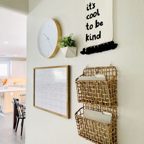 Entryway Command Center Small Spaces, Mail Corner In Kitchen, Family Command Center Cork Board, Kitchen Control Center Wall, Living Room Command Center, Command Center Apartment, Family Organization Wall Kitchen, Acrylic Command Center Ideas, Office Command Center Ideas