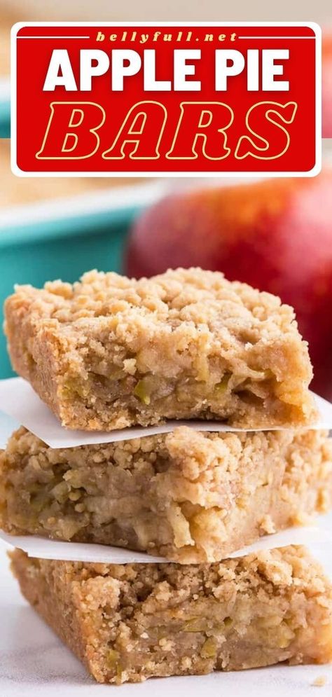 Family and friends will love these apple bars! With a crumble bottom and top, these easy Thanksgiving dessert squares will remind you of a cinnamon apple pie. Give this fall baking recipe a try! Apple Crumble Squares, Healthy Gala Apple Recipes, Apple Pie Squares Easy, Creamy Apple Squares, Potluck Apple Recipes, Easy Apple Squares, Cookie Sheet Apple Pie Bars, Fall Dessert Bar Recipes, Apple Crumb Bars Easy