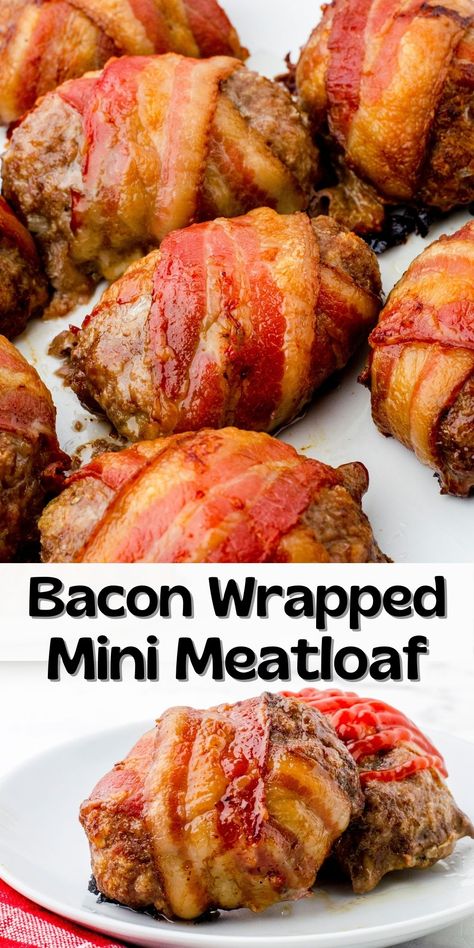 Mini Bacon Wrapped Meatloaf Recipe Bacon Wrapped Mini Meatloaf Recipes, Bacon Wrap Meatloaf, Bacon Wrapped Meatloaf With Cheese, Bacon Wrapped Meatloaf Muffins, Bacon Wrapped Ground Beef Recipes, Bacon Wrapped Mini Meatloaf, Mini Bacon Wrapped Meatloaf, Bacon Wrapped Smoked Meatloaf, Different Meatloaf Ideas