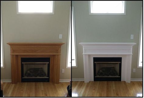 Some say that it's a sin to paint over oak wood, but since I have oak hardwood floors that led right into my oak wood mantel, I wanted to break it up for a fresher and brighter feeling in my family room! I found there wasn't a lot of online posts or videos about painting oak specifically, but I did find a few tips here and there, so below is a combination of everything that I did! Step 1: Remove everything off your mantel and wipe clean! Step 2: Lightly sand! I used 120 grit a… Oak Mantle Makeover, Painting Wooden Fireplace Surround, Paint Oak Fireplace, Painting Oak Fireplace Mantel, Painting A Fireplace Mantle, Painted Wooden Fireplace, Painting A Mantle, Painted Wood Fireplace Surround, Painting Oak Fireplace