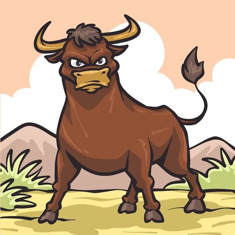 Free vector hand drawn cartoon bull ill... | Free Vector #Freepik #freevector #artwork #illustration-art #cartoon-art #illustrations How To Draw Bull, Bull Drawing Simple, Malaysia Outfit, Bull Doodle, Bull Art Drawing, Bull Cartoon, Animal Drawings For Kids, Baby Animal Coloring Pages, Softball Awards