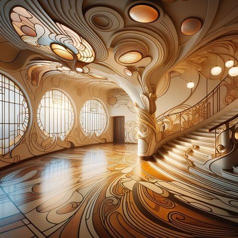 Art Nouveau Interior Design Organic Forms and Curvilinear Lines Gaudi Interior Design, Art Nouveau Office Design, Art Noveau Interiores, Art Nouveau Architecture Interior, Organic Style Interior Design, Gaudi Interior, Organic Style Interior, Art Nouveau Interior Design, Nouveau Interior Design