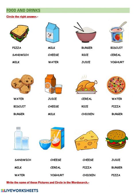 Food And Drink Activities For Kids, Food In English For Kids, Evs Worksheet For Class 1 Food, Food And Drink Worksheet For Kids, Food And Drink Worksheet, Food Activity For Kids, Food Kids Activities, Food Worksheets For Kids, Pollution Activities Worksheets