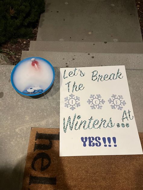 Snow Coming Proposal, Winters Response Poster, Christmas Dance Proposal Ideas, Winter Formal Posters For Guys, Snowball Ideas Dance, Winter Dance Responses, Christmas Dance Asking Ideas, Christmas Promposal, Winter Formal Response Ideas