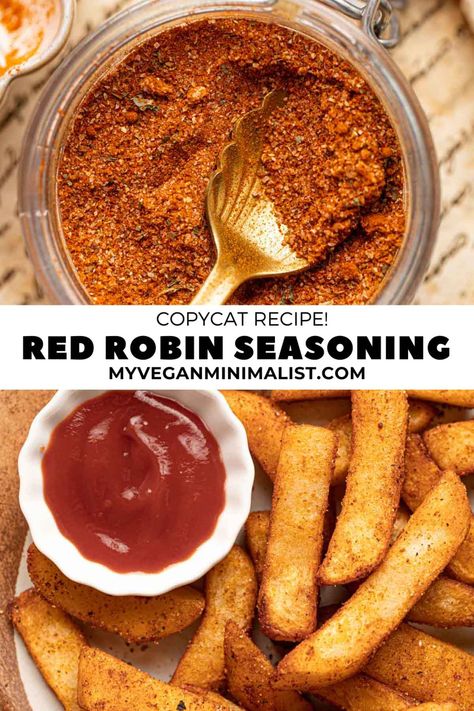 Meet the beloved Red Robin seasoning - a savory blend of spices that's so versatile you can use it on almost all savory dishes. Made using simple ingredients in under 5 minutes. What you need to know about this recipe is that it tastes almost exactly like the real deal from Red Robin restaurant. However, you can enjoy it in the comfort of your home. Sprinkle some of this Red Robin seasoning magic onto your favorite comfort food and enjoy a flavor-packed meal with little effort Red Robin Campfire Sauce Recipe, Red Robin Burgers Recipes, Red Robin Fry Seasoning, Red Robin Seasoning Recipe, Red Robin Sauce, Kinders Seasoning Recipes, Red Robin Fries, Red Robin Campfire Sauce, How To Make Fries