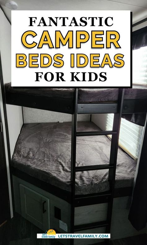 Living full-time in an RV presents challenges, especially regarding space. Maximizing every inch matters, especially if you're accommodating a family. That's where RVs with bunk beds shine. They're a lifesaver, especially when little ones are tagging along. We've curated some ingenious RV bunk bed ideas to optimize your motorhome space. Dive into our blog to uncover these camper living hacks and revolutionize your RV organization game! Rv Beds Ideas, Camper Bunk Bed Ideas, Rv Bunk Beds Ideas, Camper Living Hacks, Camping Bunk Beds, Caravan Bunk Beds, Caravan Bunks, Camper Bunk Beds, Bunk Beds Ideas