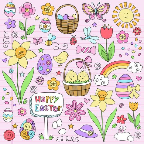 Easter Doodles, Banner Doodle, Spring Drawing, Easter Drawings, Easter Photoshoot, Notebook Doodles, Easter Backdrops, Doodle Design, Easter Bunny Eggs