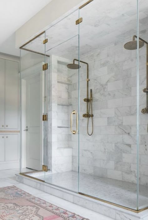 Double Shower Heads, Kate Marker Interiors, Loft Interior, Master Shower, Master Bath Ideas, Bathroom Redesign, Primary Bathroom, Primary Bath, Bathroom Remodel Shower