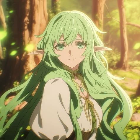 Green Hair Anime Woman, Anime Elf Woman, Female Ocs, Elf Design, Green Elf, Shadow Of Mordor, Anime Elf, Cute Art Styles, Anime Oc