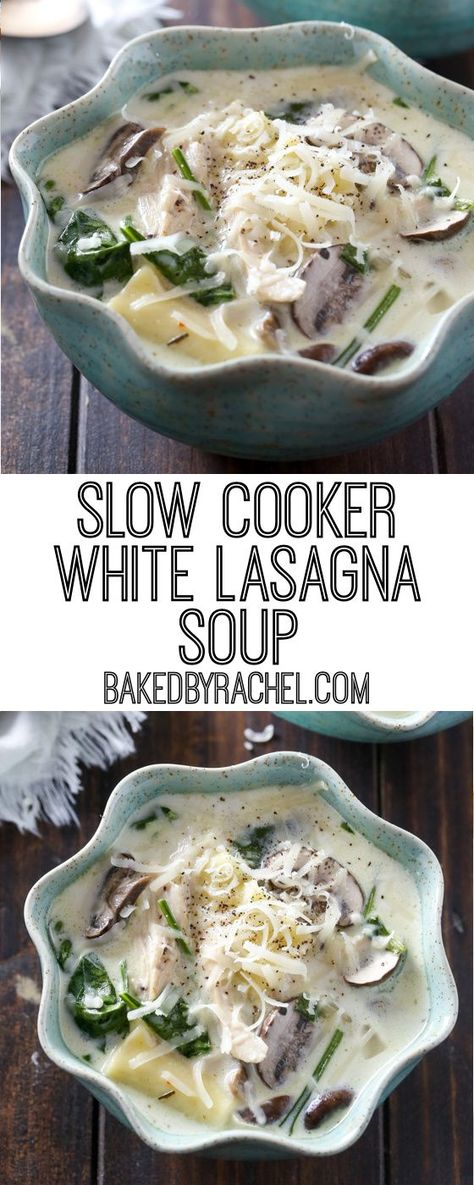 Slow Cooker White Lasagna, White Chicken Lasagna Soup, White Lasagna Soup, Chicken Lasagna Soup, Lasagne Soup, Slow Cooker Lasagna Soup, Soup With Mushrooms, Lasagna Soup Crockpot, White Chicken Lasagna