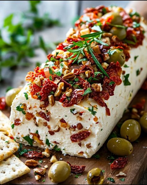 Festive Holiday Antipasto Cream Cheese, Holiday Antipasto Cream Cheese Log, Antipasto Cheese Log, Antipasto Italian Cheese Log, Festive Antipasto Cream Cheese Log, Christmas Cream Cheese Log, Cheese Log Recipes Holidays, Cream Cheese Log Appetizers, Christmas Cheese Log Recipes